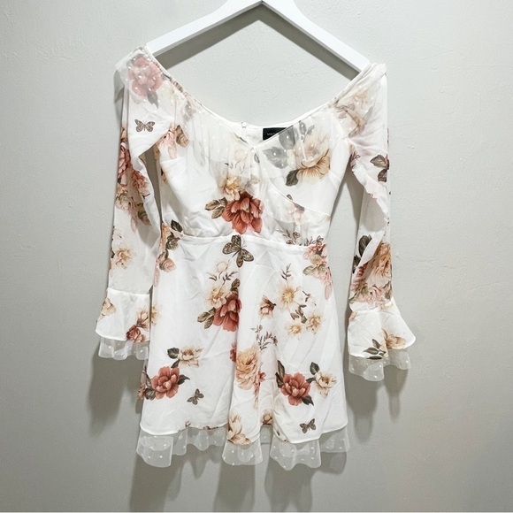 MAJORELLE REVOLVE Women’s SCOUT Bell Sleeve Dress WHITE ZINNIA Tulle Details S - Picture 2 of 7